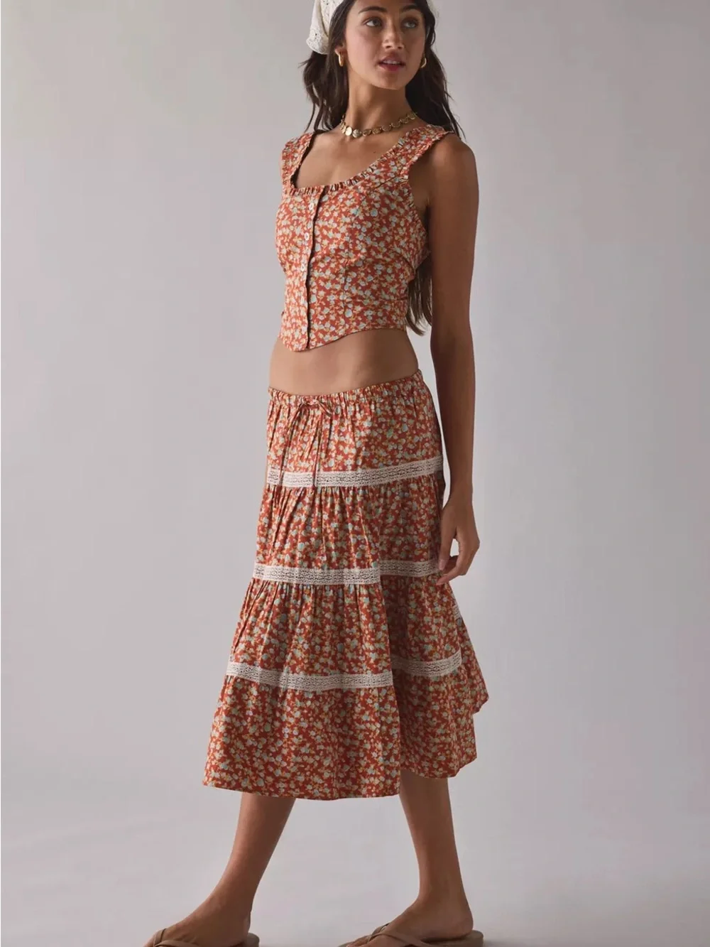 Kimchi blue market morning Floral Tiered Midi Dress Set